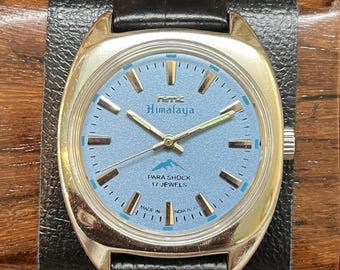 Vintage HMT Himalaya Men's Watch | Ice Blue Sunburst Dial, 17 Jewels Mechanical