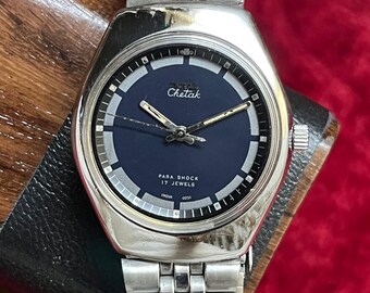 Vintage HMT Chetak Blue Dial Men's Watch | 17 Jewels Stainless Steel Dress Timepiece