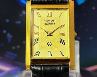Vintage Seiko Quartz Tank Watch | Gold Roman Numeral Dress Watch