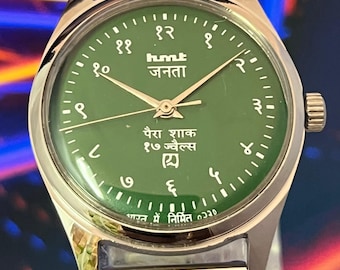 HMT Janata Green Dial Mechanical Watch | Vintage 17 Jewels Devanagari Wristwatch
