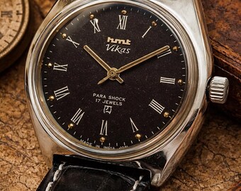 Vintage HMT Vikas Watch | Black Roman Numeral Dial | 17 Jewels Mechanical Hand Winding