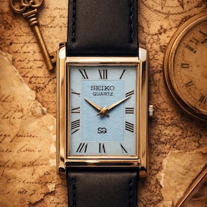 Vintage Seiko Tank Quartz Watch | Classic Rectangular Dial | Roman Numerals | Elegant Dress Watch | Minimalist Leather Strap Watch