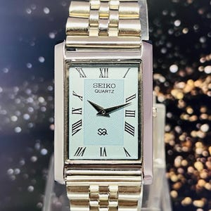 Vintage Seiko Slim Tank Armbanduhr | Rechteckige römische Ziffern, Stahlarmband