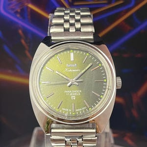 Vintage HMT Kohinoor Green Sunburst Zifferblatt Uhr | 17 Jewels Mechanischer Handaufzug Ausstellung Gehäuse