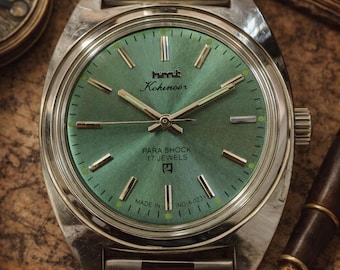 Vintage HMT Kohinoor Green Sunburst Dial Watch | 17 Jewels Mechanical Hand Winding, Parashock, India