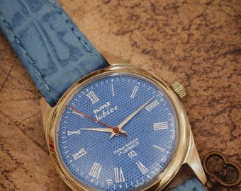 Vintage HMT Jubilee Watch | Blue Roman Numeral Dial | Hand-Winding Mechanical 17 Jewels