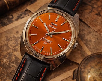 Vintage HMT Kohinoor 1980s Sunburst Orange Dial Mechanical Watch