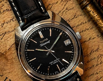 Vintage HMT Tareeq Hand Winding Watch | Black Dial, 17 Jewels, Retro Style