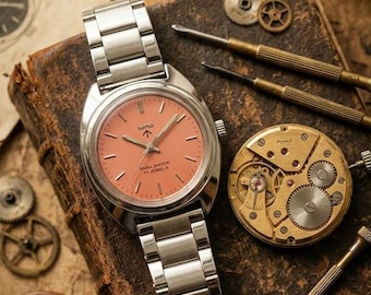 Vintage HMT Kohinoor Mechanical Watch | Pink Dial, 17 Jewels Hand Winding, Broad Arrow