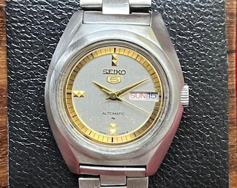Vintage Seiko 5 Automatic Ladies Watch | Silver Dial Gold Accents | Japan Made