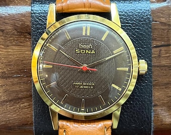 Vintage HMT Sona Gold Mechanical Watch | 17 Jewels Hand Winding Brown Made in India