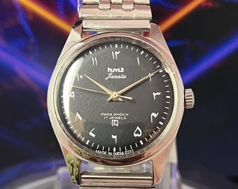 HMT Janata Black Dial Hand-Winding Mechanical Watch | 17 Jewels Arabic Numerals Classic Indian Timepiece