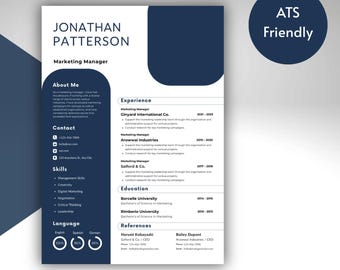 Plantilla de currículum compatible con sistemas ATS para Word, Google Docs y Pages / CV profesional y editable + Carta de presentación con referencias incluidas
