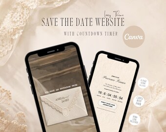 Save The Date Website Template Ivory Old Money Wedding Website Canva Template Elegant RSVP Digital Wedding Invite