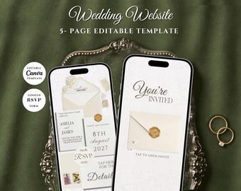 White & Gold Wedding Website Template | Elegant Canva Invitation with RSVP (Digital Download)