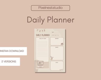 Planificador diario imprimible: lista de tareas y horario minimalistas y atractivos, inserto en PDF sin fecha, plantilla para GoodNotes.