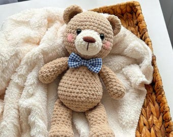Patrón PDF de osito de peluche a crochet – Manta de seguridad con forma de animal, ideal para principiantes, amigurumi para bebés, descarga instantánea.