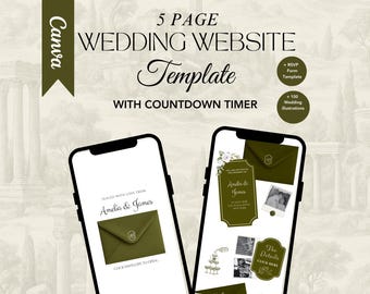 Sage Green & Cream Wedding Website Template  Editable Canva RSVP Site with Countdown Timer  Elegant Old Money Digital Invitation