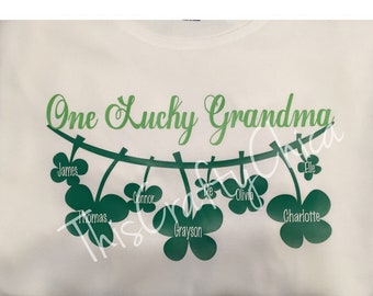 Lucky Grandma * Grammy * Mom * Mamaw * Nana * St. Patrick's Day Short sleeve shirt * irish Shamrocks