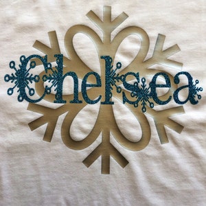 Personalized snowflake shirt with Glitter snowflake name
