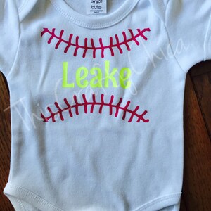 Personalized baby softball bodysuit creeper * baby girl * stitches* sports* name