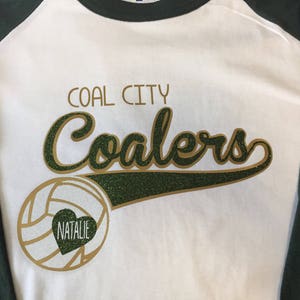 Glitter Volleyball Mom 3/4 raglan sleeve shirt * personalized * team name * number