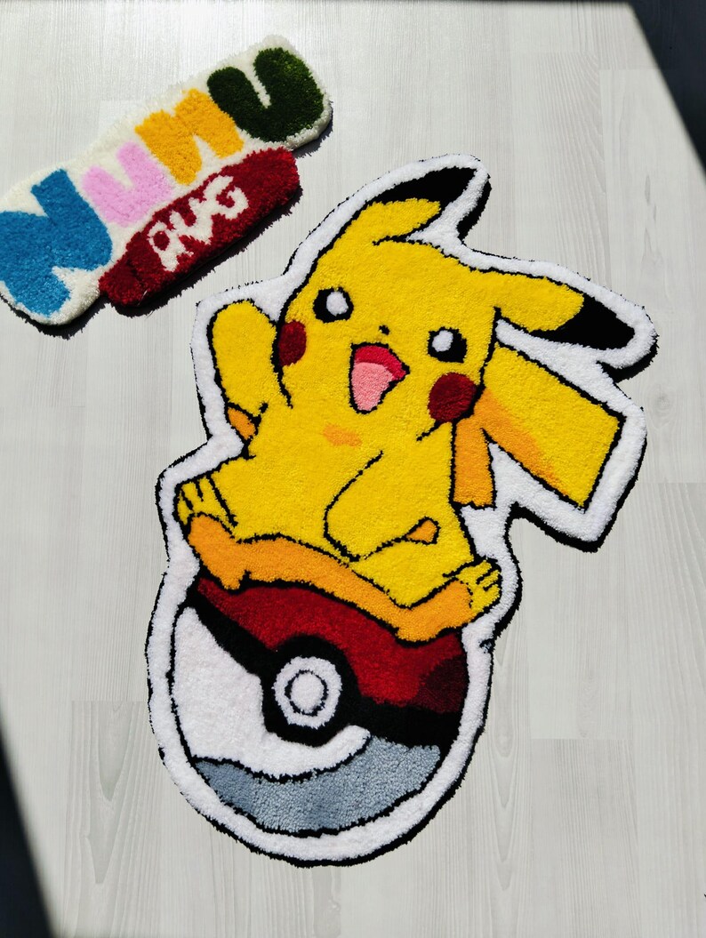 Pikachu Rectangle Rug Handmade Pikachu Pokeball Tufted Rug, Punch Needle Gamer Room Decor - Etsy