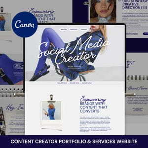 Page de services + Portfolio de créateur de contenu utilisateur | Modèle de site web monopage optimisé pour la conversion | Modèle de site web Canva modifiable | Téléchargement instantané