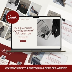 Portfolio di creatori UGC + pagina dei servizi / Layout di conversione in una pagina / Modello di sito Web Canva modificabile / Download immediato