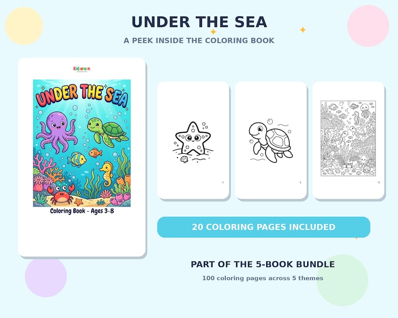 Kids Coloring Book Bundle — 5 Books, 100 Printable Coloring Pages — sample page 5