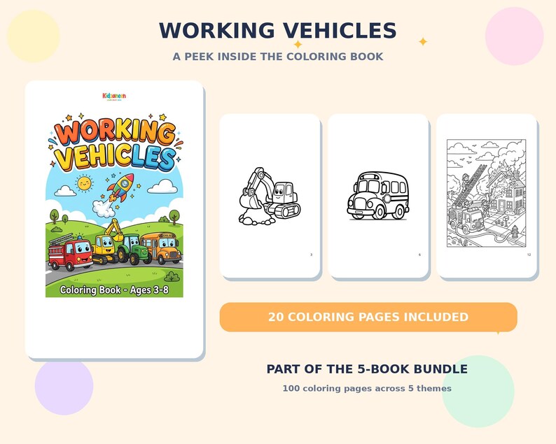 Kids Coloring Book Bundle — 5 Books, 100 Printable Coloring Pages — sample page 4