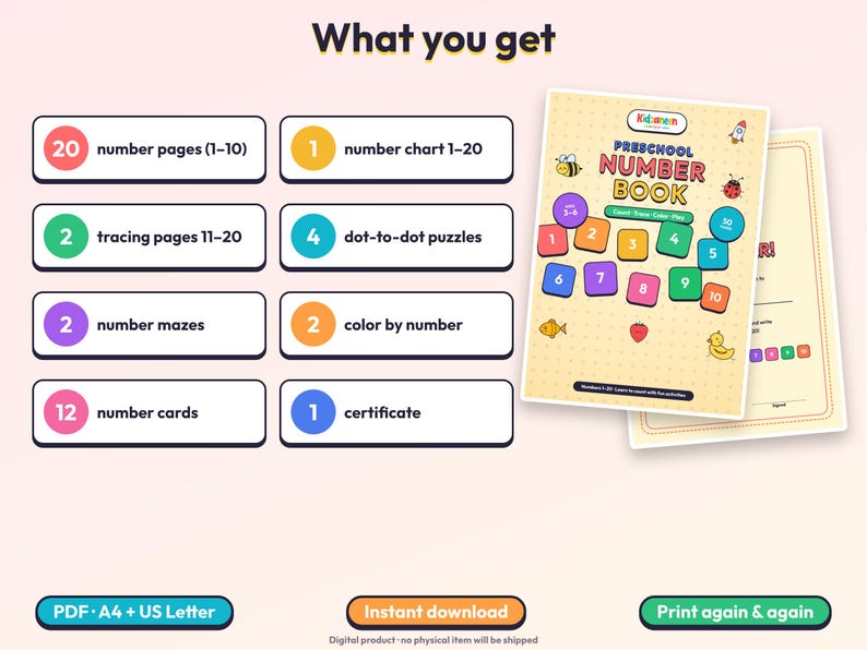 Preschool Number Book 1-20 — Count, Trace, Color & Play — sample page 5