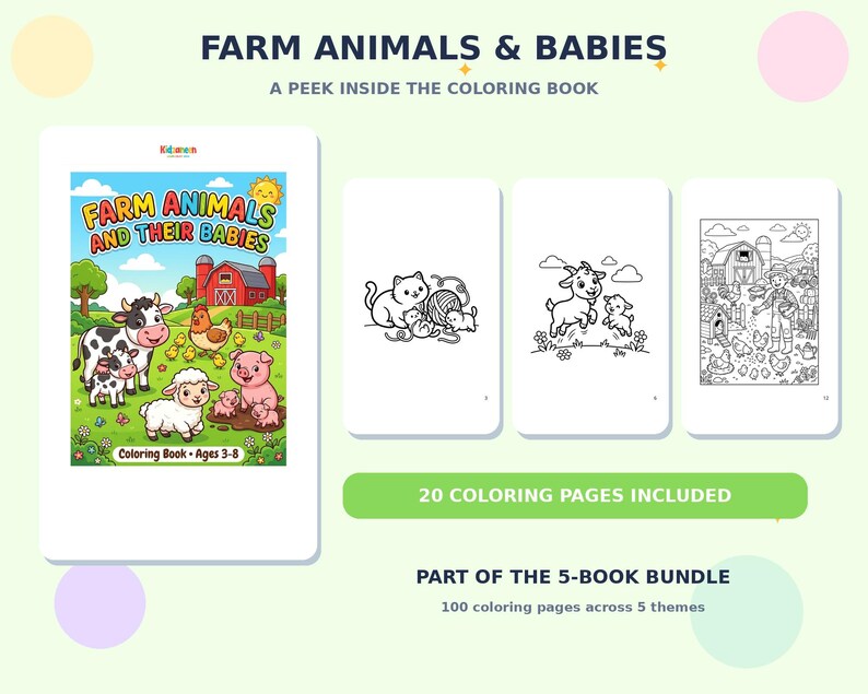 Kids Coloring Book Bundle — 5 Books, 100 Printable Coloring Pages — sample page 3