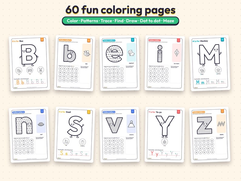 Alphabet Buddies Coloring Workbook: 60 Pages A-Z — sample page 3