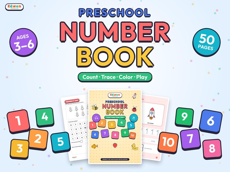 Preschool Number Book 1-20 — Count, Trace, Color & Play — sample page 4
