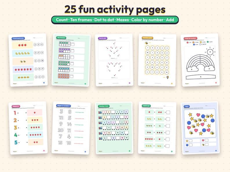 Preschool Number Book 1-20 — Count, Trace, Color & Play — sample page 3