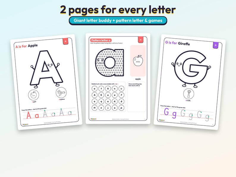 Alphabet Buddies Coloring Workbook: 60 Pages A-Z — sample page 2