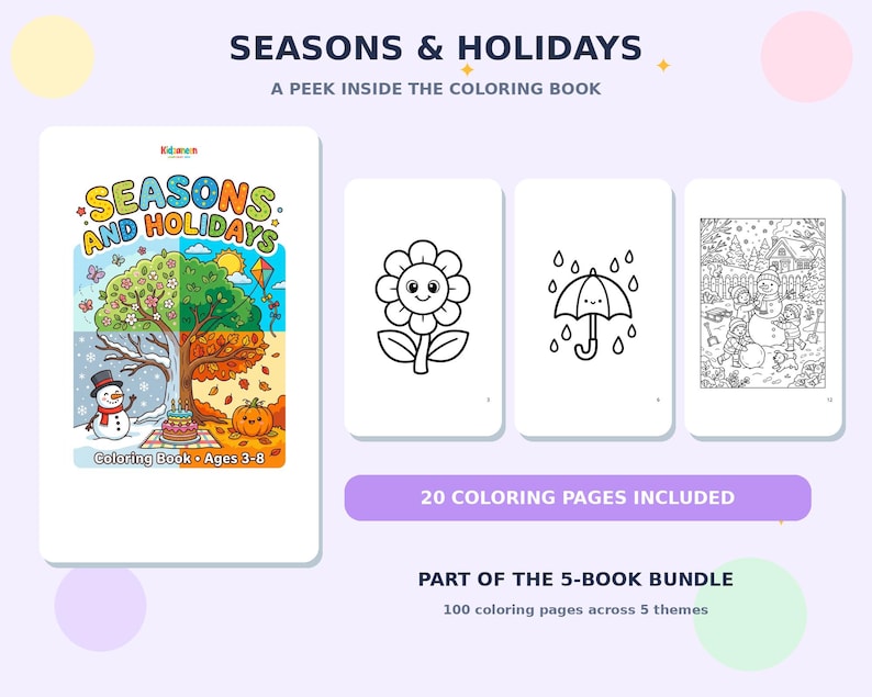 Kids Coloring Book Bundle — 5 Books, 100 Printable Coloring Pages — sample page 6