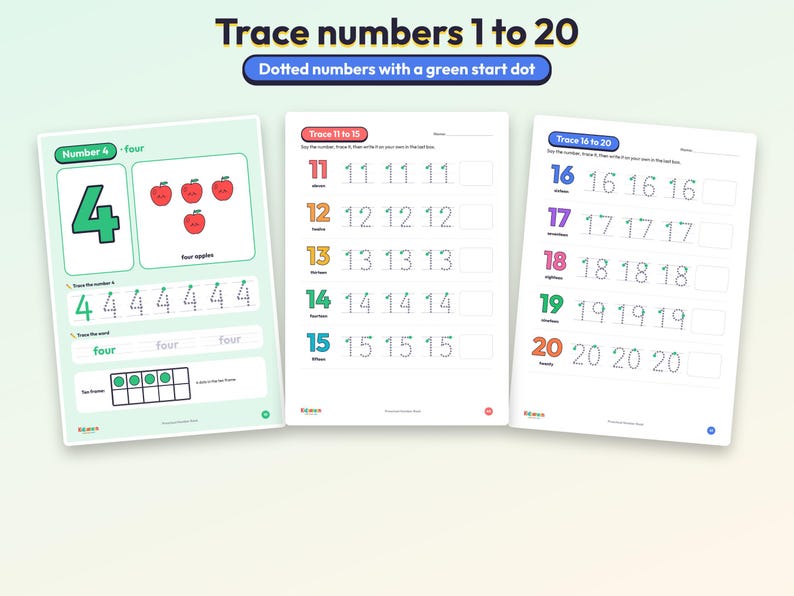 Preschool Number Book 1-20 — Count, Trace, Color & Play — sample page 2