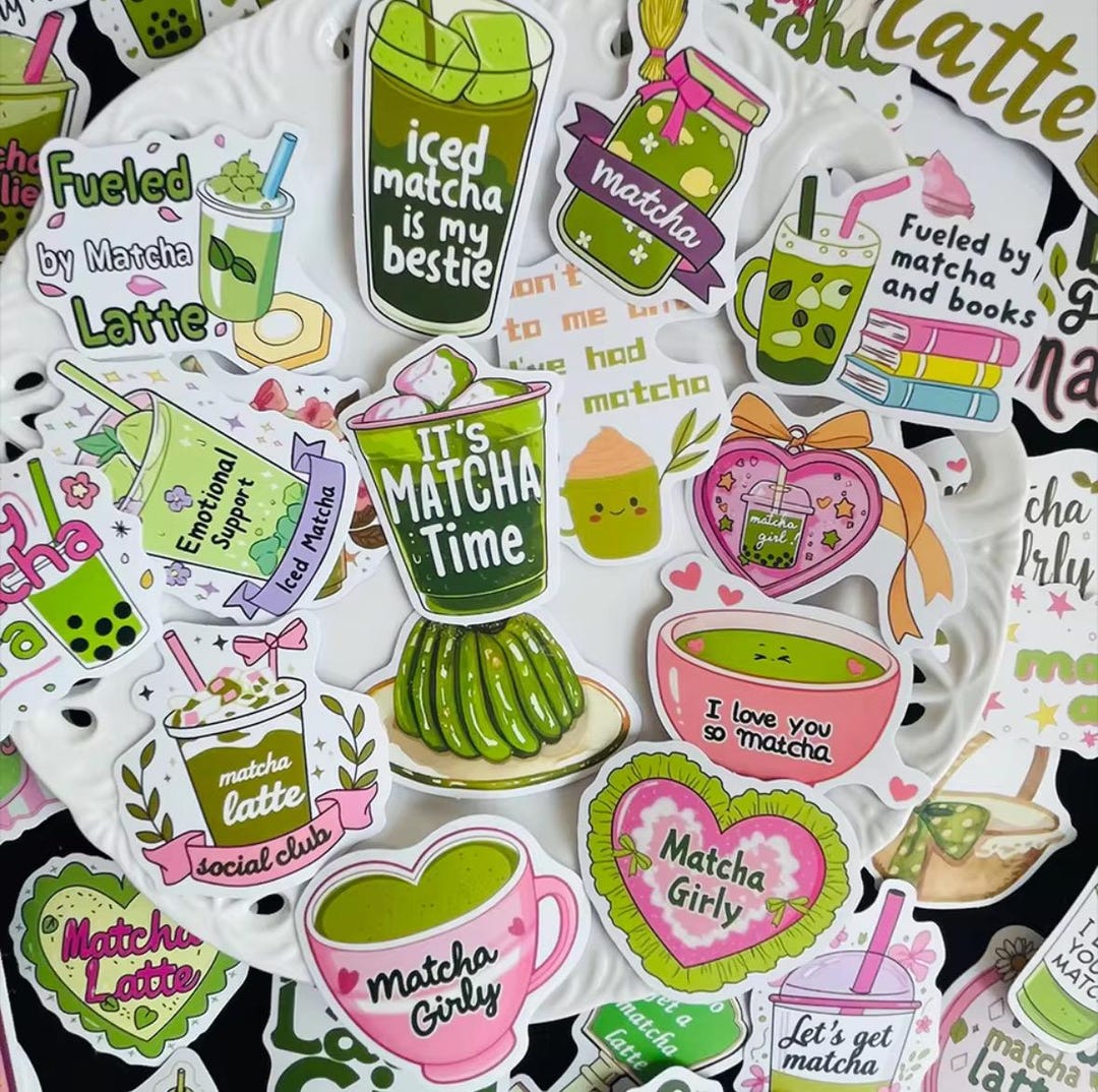 50PCS Cute Matcha Sticker Pack | Kawaii Green Tea Vinyl Stickers for ...