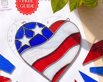 Stained Glass Heart Pattern for Suncatcher, Fourth of July Decor (Digital Download)
