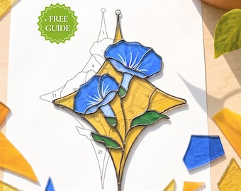 Morning Glory Stained Glass Pattern, PDF Template for Birth Flower Suncatcher (Digital Download)