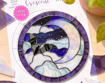 Crescent Moon Stained Glass Pattern, PDF Template for Bat Celestial Suncatcher (Digital Download)