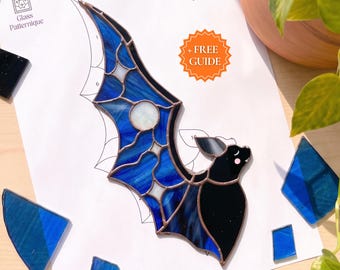Bat Stained Glass Pattern, Celestial Suncatcher Whimsigoth Decor (PDF Template)