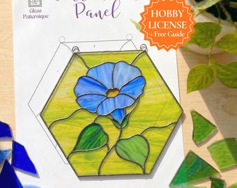Stained Glass Morning Glory Flower Panel Digital Pattern for Suncatcher (PDF Template)