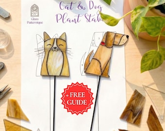 Dog and Cat Stained Glass Patterns for Plant Stake Suncatcher (PDF Template)