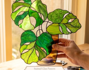 Stained Glass Pattern for Monstera Suncatcher Plant Lover Gift (PDF Template)