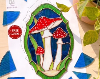 Mushroom Stained Glass Pattern, PDF Template for Garden Suncatcher (Digital Download)