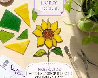 Summer Sunflower Stained Glass Pattern - Cottage Core Decor DIY Window Hanging PDF