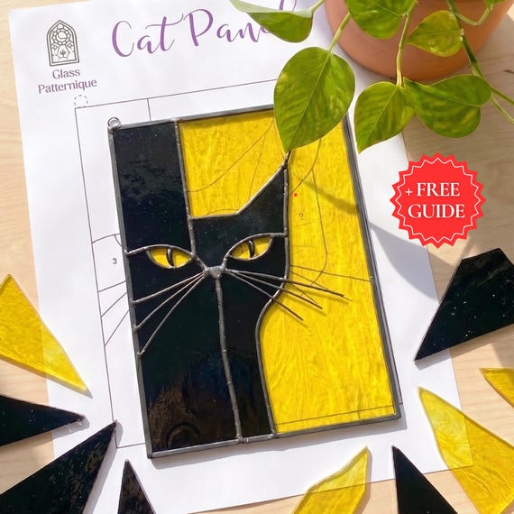 Cat Stained Glass Pattern, PDF Template for Panel (Digital Download)